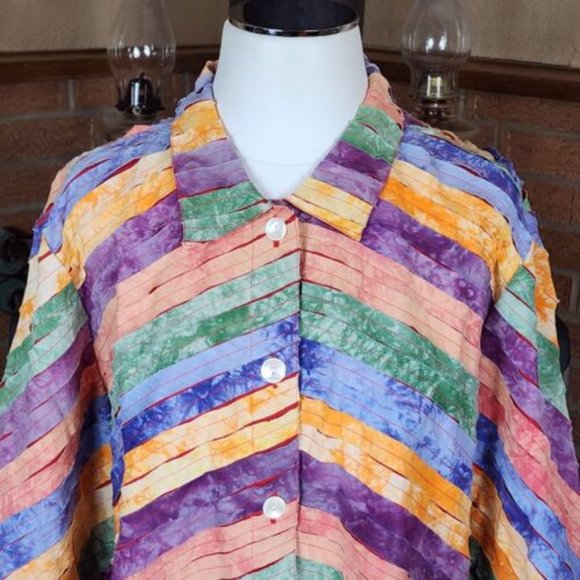 Julia Kim Jackets & Blazers - Vintage Julia Kim Shirt Jacket Wearable Art Fabric Strips Size XL